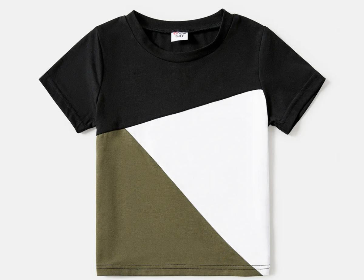 Army green, black and white short sleeve shirt