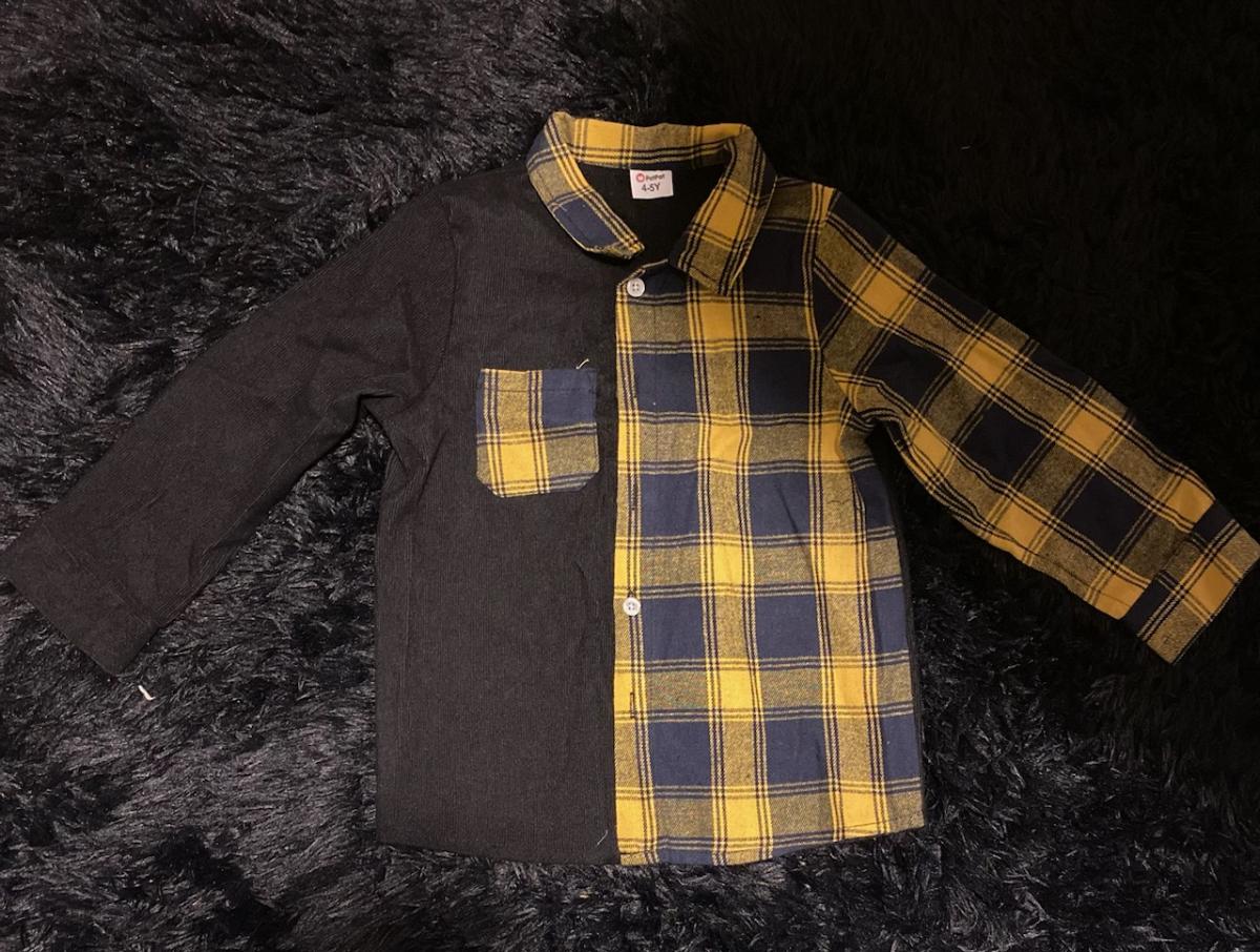yellow, black, &  blue button up